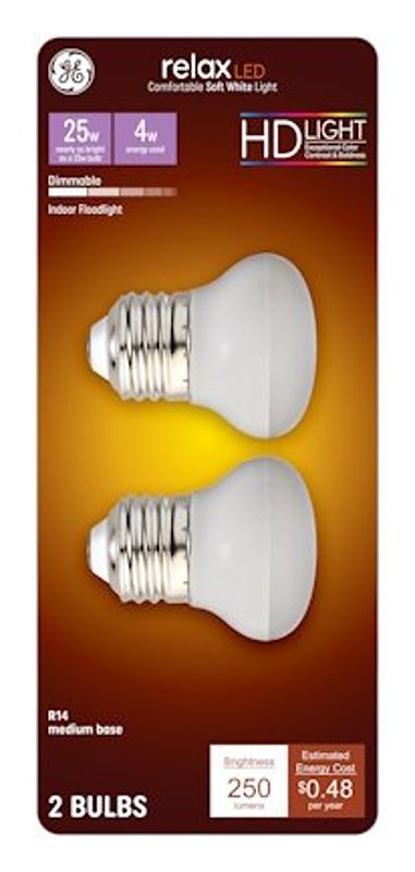 GE 46961 LED Bulb, R16 Lamp, 40 W Equivalent, Medium Lamp Base, Dimmable, Warm White, 2700 K Color Temp