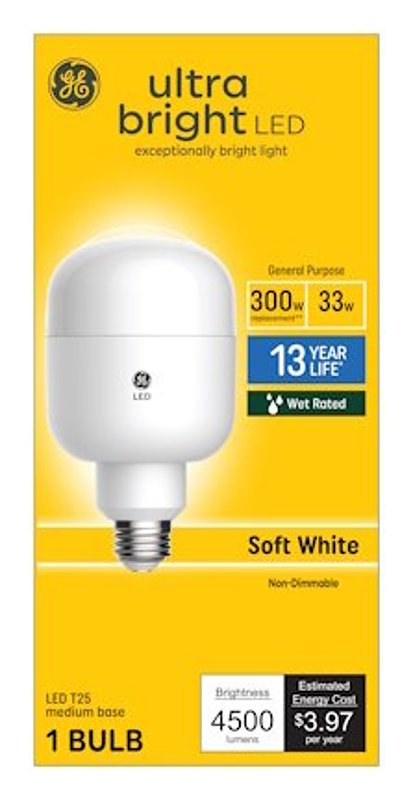 GE 93128935 LED Bulb, Linear, T25 Lamp, 300 W Equivalent, E26 Lamp Base, Soft White Light, 2700 K Color Temp