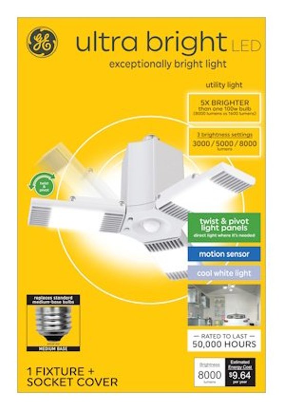 GE 93129815 Work Light, 80 W, 3-Lamp, LED Lamp, 3000, 5000, 8000 Lumens, 4000 K Color Temp, White