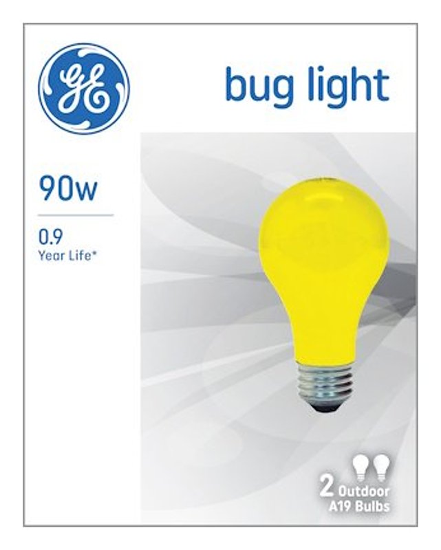 GE 93130582 Bug Bulb, 90 W, A19 Lamp, E26 Medium Lamp Base, 700 Lumens, Yellow, 1000 hr Average Life
