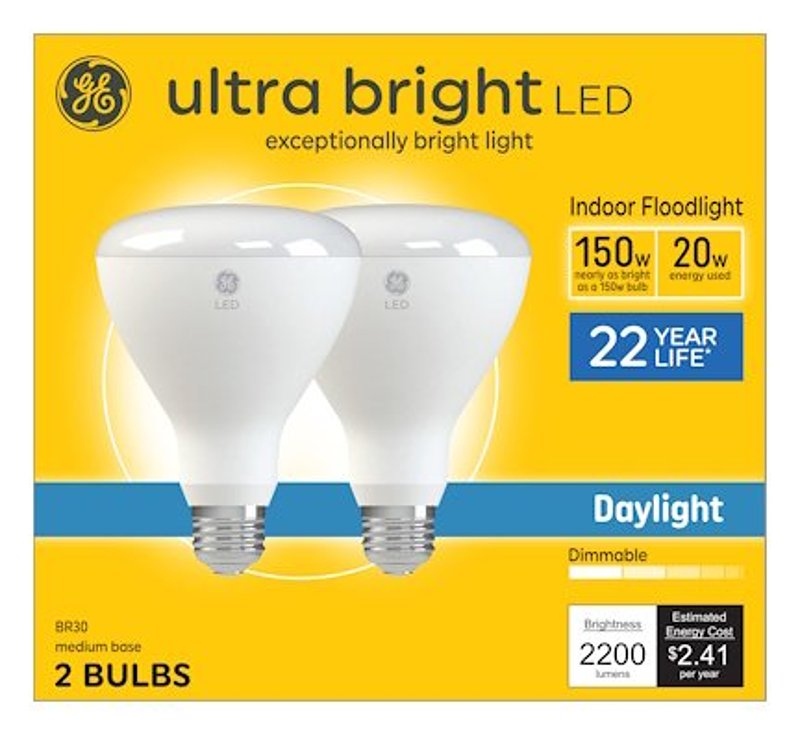 GE 93130932 LED Light Bulb, BR30 Lamp, 150 W Equivalent, Medium Lamp Base, Dimmable, Frost, Daylight Light