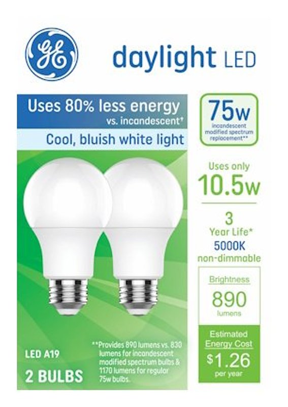 GE Basic Series 93131944 Light Bulb, 120 V, 10.5 W, LED Lamp, 890 Lumens, 5000 K Color Temp
