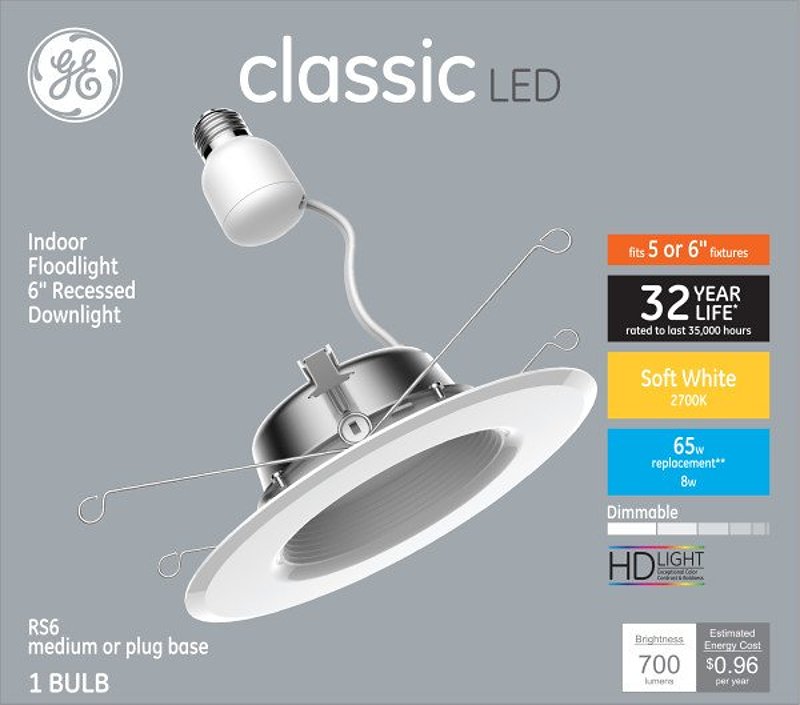 GE 93131416 Recessed Downlight with Dimmer Switch, 120 V, 1-Lamp, LED Lamp, Soft White