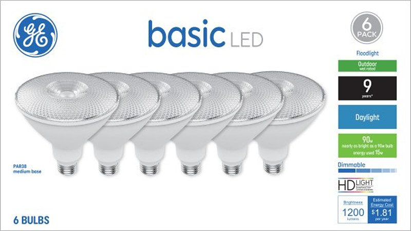 GE 47849 LED Light Bulb, Spot and Flood, PAR38 Lamp, 90 W Equivalent, E26 Medium Screw-In Lamp Base, Yes, Frosted