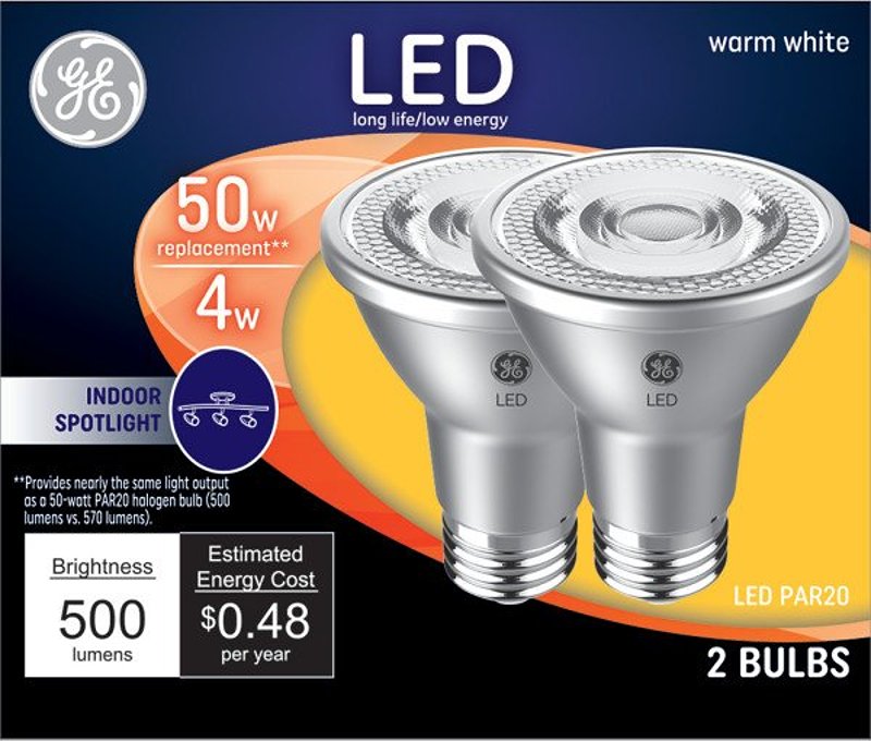 GE 93116055 LED Light Bulb, R20 Lamp, 50 W Equivalent, E26 Medium Lamp Base, Yes, Clear, Warm White Light
