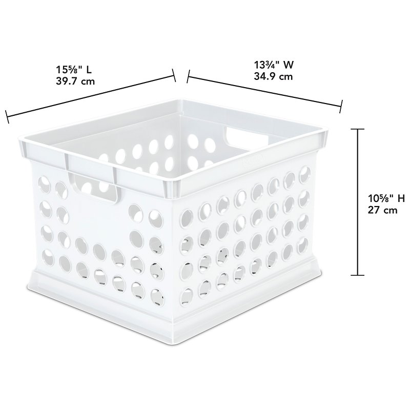 Sterilite 16940806 Storage Crate, 3 qt, Polypropylene, White, 15-5/8 in L, 13-3/4 in W, 10-5/4 in H
