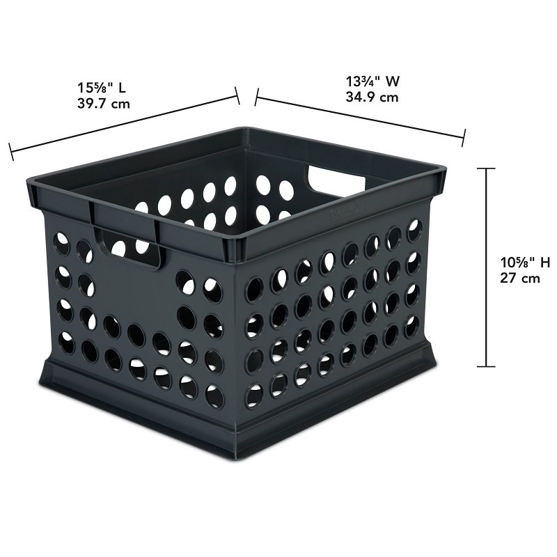 Sterilite 16940906 Storage Crate, 3 qt, Polypropylene, Black, 15-5/8 in L, 13-3/4 in W, 10-5/4 in H