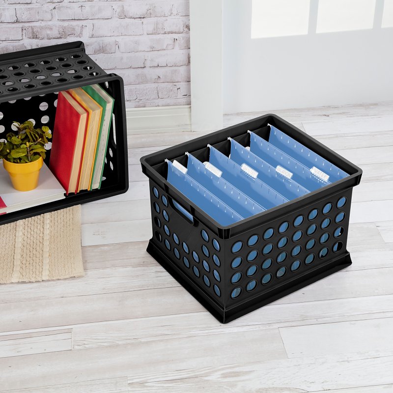Sterilite 16940906 Storage Crate, 3 qt, Polypropylene, Black, 15-5/8 in L, 13-3/4 in W, 10-5/4 in H