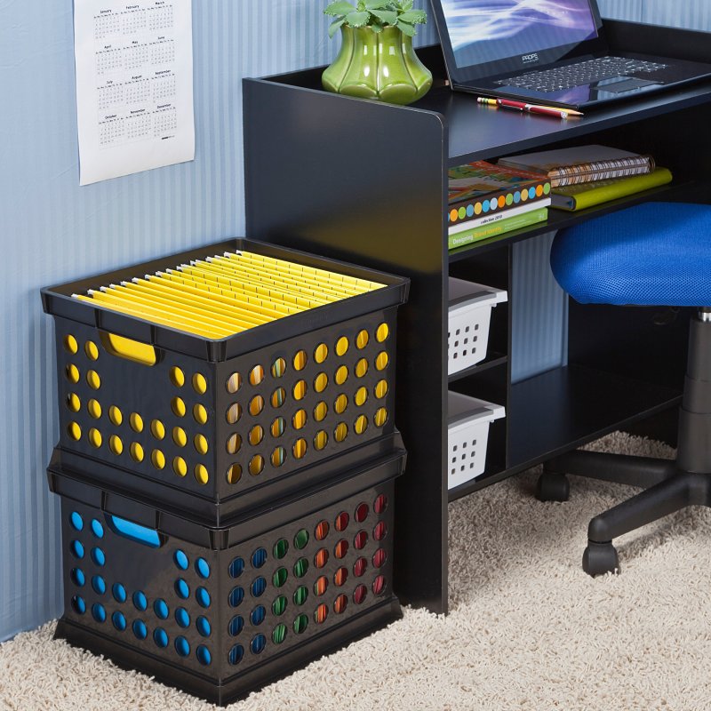 Sterilite 16940906 Storage Crate, 3 qt, Polypropylene, Black, 15-5/8 in L, 13-3/4 in W, 10-5/4 in H
