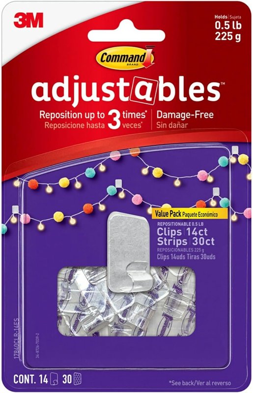 Command 17840CLR-14ES Repositionable Wall Clip, 225 g, 14-Hook, Plastic, Clear