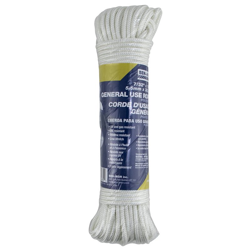 Ben-Mor 60635 Series Clothesline Rope, 7/32 in Dia, 100 ft L, Polyester, White