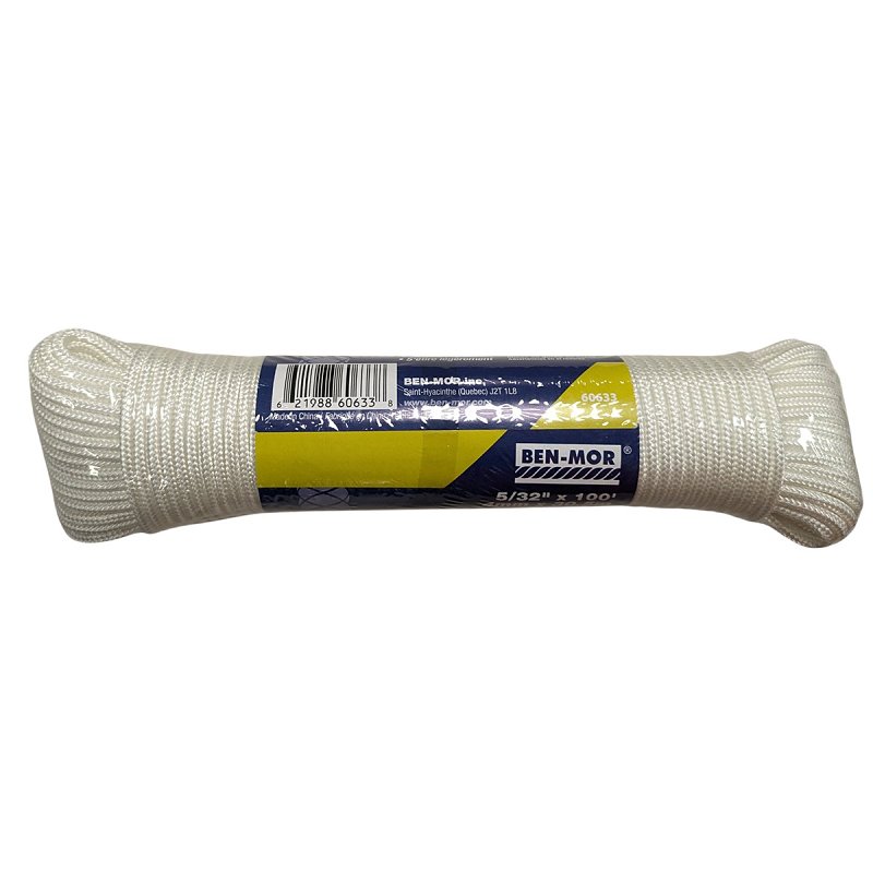 Ben-Mor 60633 Series Clothesline Rope, 5/32 in Dia, 100 ft L, Polyester, White