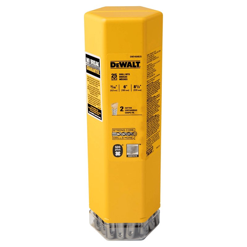 DEWALT DW5404B25 2-Cutter Drill Bit, 3/16 in Dia, 8-1/2 in OAL, Spiral Flute, 4-Flute, 25/64 in Dia Shank