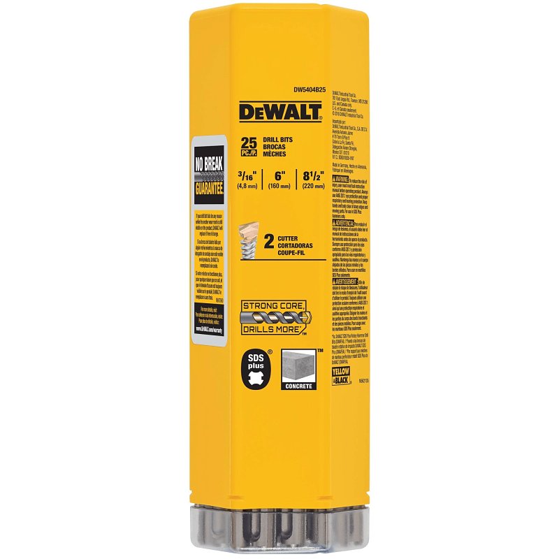 DEWALT DW5404B25 2-Cutter Drill Bit, 3/16 in Dia, 8-1/2 in OAL, Spiral Flute, 4-Flute, 25/64 in Dia Shank