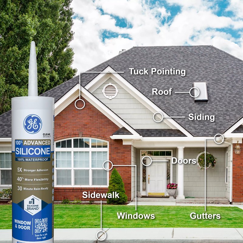 GE Advanced Silicone 2 2813701 Window & Door Sealant, Brown, 24 hr Curing, 10.1 fl-oz Cartridge