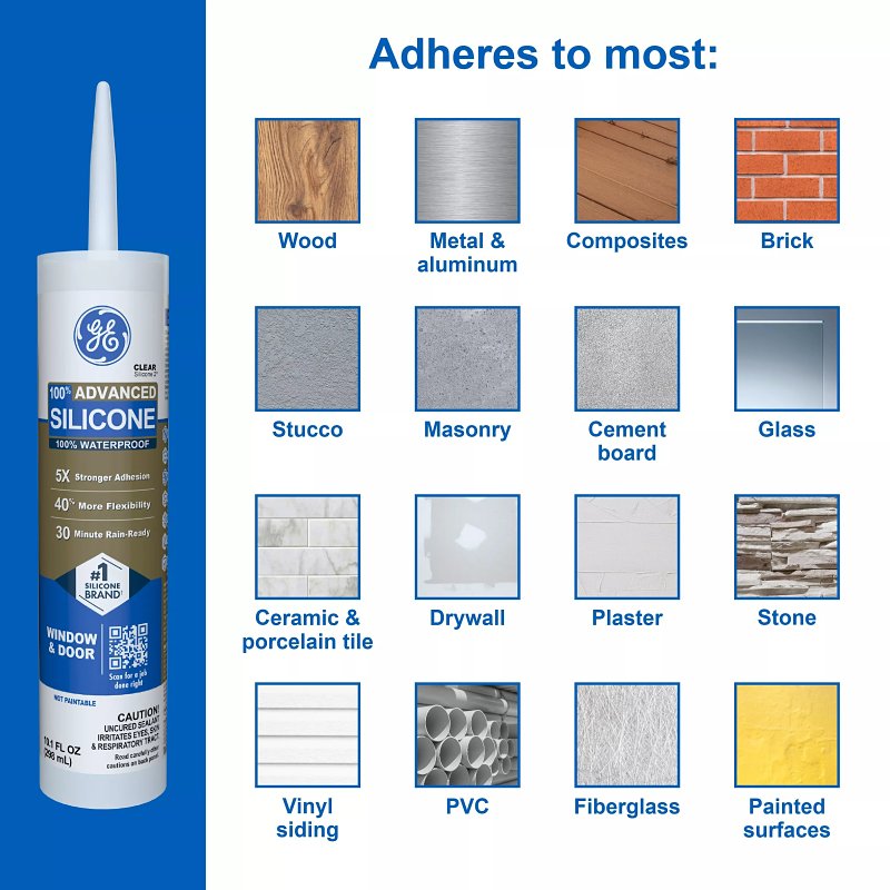 GE Advanced Silicone 2 2813701 Window & Door Sealant, Brown, 24 hr Curing, 10.1 fl-oz Cartridge