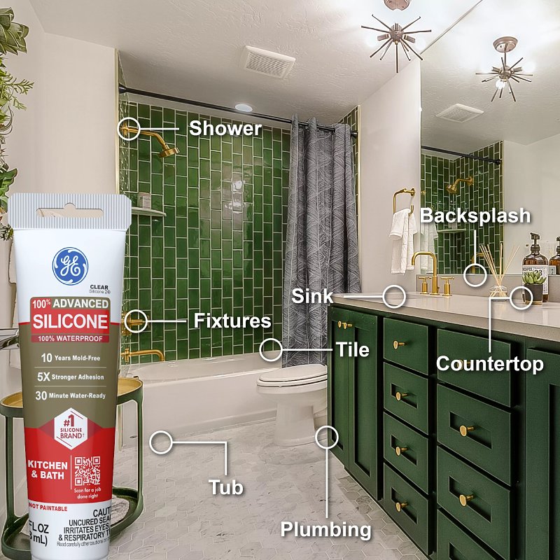 GE Advanced Silicone 2 2812566 Kitchen & Bath Sealant, White, 24 hr Curing, 2.8 fl-oz Squeeze Tube