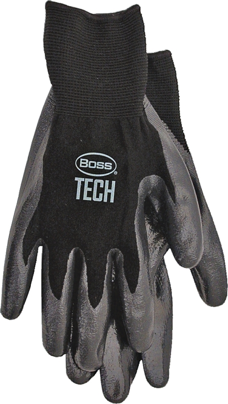 BOSS TECH 7820X Gloves, XL, Knit Wrist Cuff, Foam-Nitrile Coating, Nylon Glove, Black
