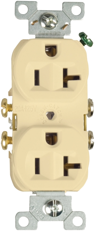 Eaton Wiring Devices CR20V Duplex Receptacle, 2 -Pole, 20 A, 125 V, Side Wiring, NEMA: 5-20R, Ivory