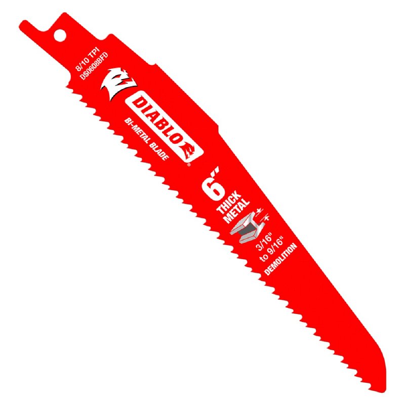 Diablo DS0608BFD25 Reciprocating Saw Blade, 6 in L, 8, 10 TPI