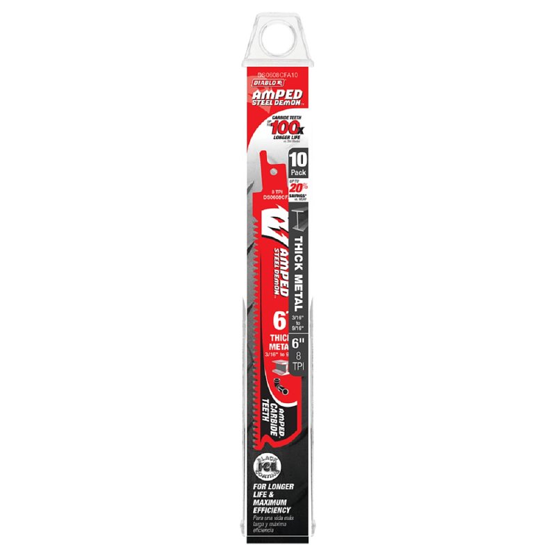 Diablo AMPED, Steel Demon DS0608CFA10 Reciprocating Saw Blade, 1 in W, 6 in L, 8 TPI , Carbide Cutting Edge