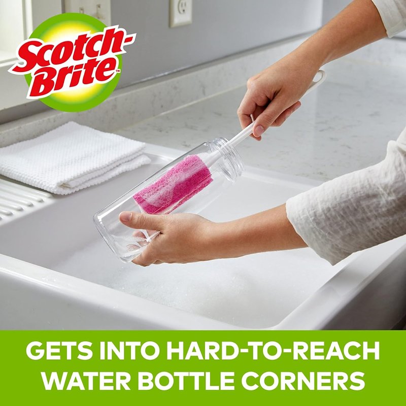 Scotch-Brite 507 Bottle Scrubber, 11.938 in OAL, Comfort Grip Handle, Plastic Handle