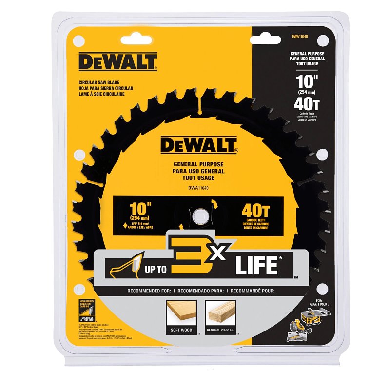 DEWALT DWA11040 General-Purpose Circular Saw Blade, 10 in Dia, 5/8 in Arbor, 40-Teeth, Wood Cutting Edge