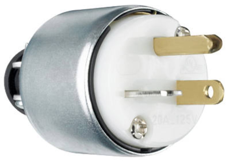 Legrand PS520PACC20 Armored Plug, 2 -Pole, 20 A, 125 V, NEMA: NEMA 5-20P, White