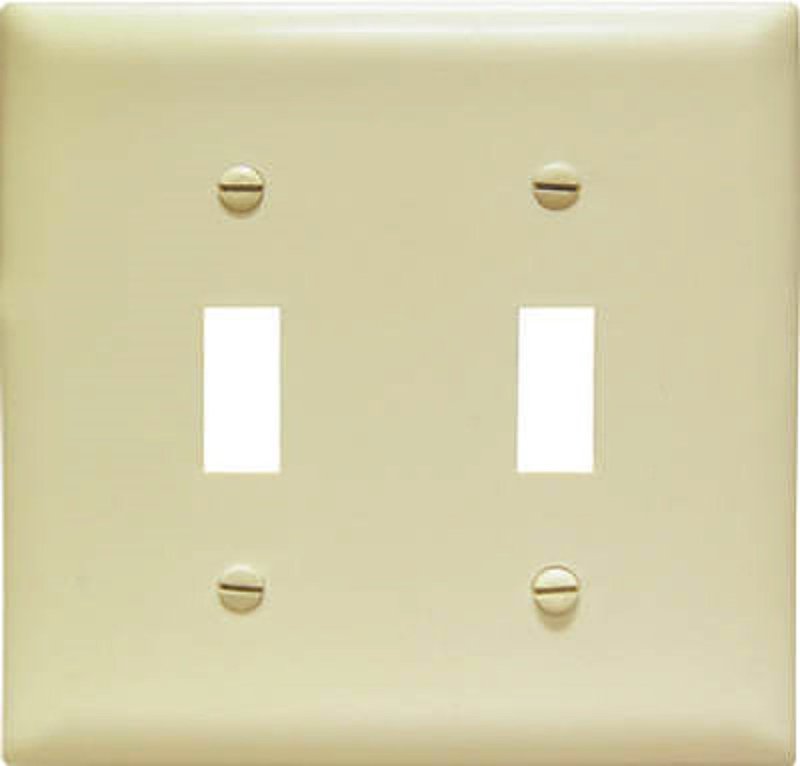 Legrand TradeMaster TPJ Series TPJ2ICC10 Wallplate, 5.0625 in L, 5-1/8 in W, 2-Gang, Plastic, Ivory, Matte