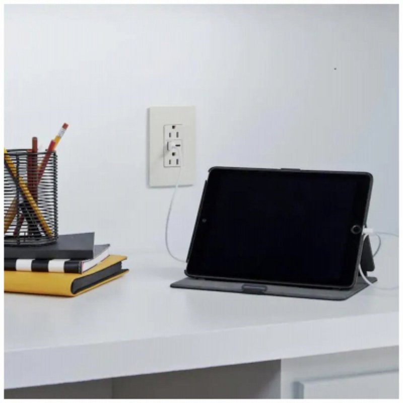 Legrand radiant R26USBAC6LACCV4 USB Outlet, 15 A, 125 V, Type A, C USB, NEMA: NEMA 5-15R, Light Almond