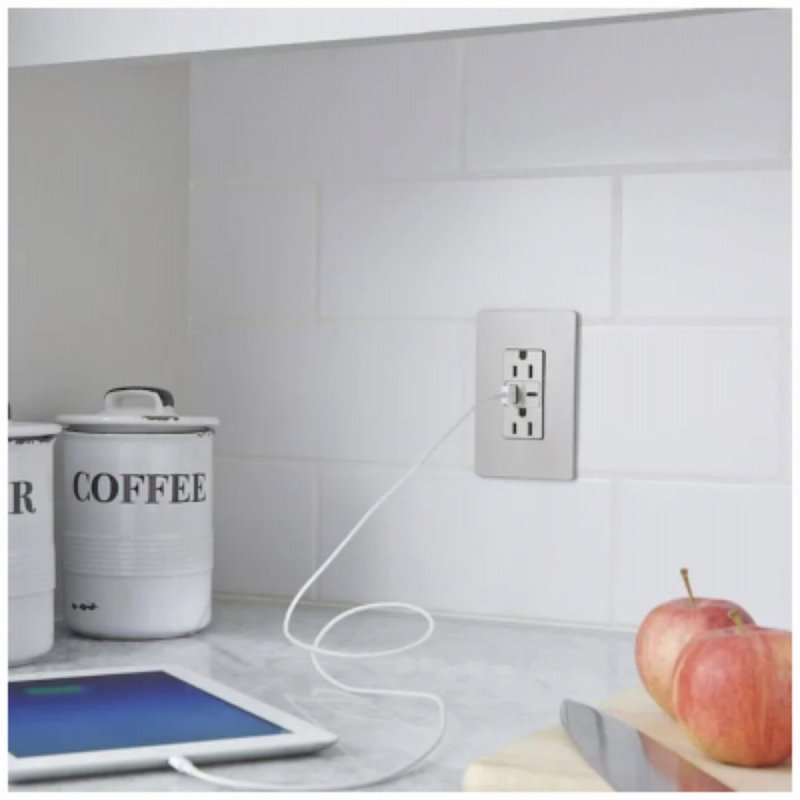 Legrand radiant R26USBAC6NICCV4 USB Outlet, 15 A, 125 V, Type A, C USB, NEMA: NEMA 5-15R, Nickel
