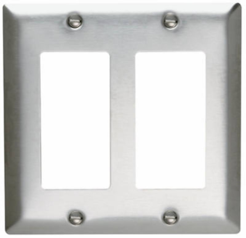 Legrand SS262CC10 Wallplate, 4-1/2 in L, 4.56 in W, 2 -Gang, Stainless Steel, Silver, Brushed