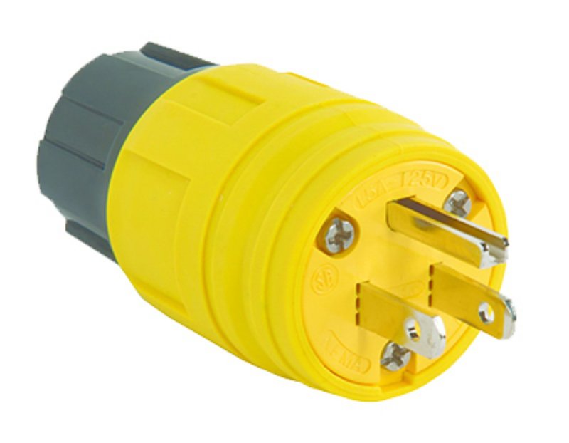 Legrand PS14W47CCV3 Watertight Plug, 2 -Pole, 15 A, 125 V, IP65, 66, 67, NEMA: NEMA 5-15P, Yellow