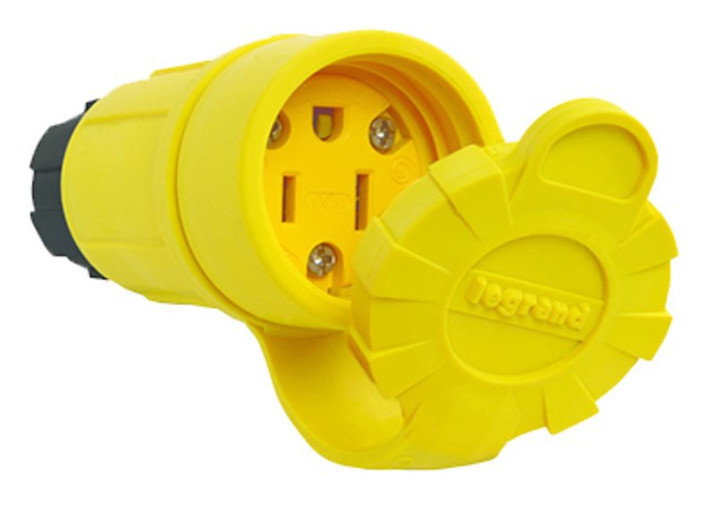 Legrand PS15W47CCV3 Electrical Connector, 2 -Pole, 15 A, 125 V, IP65, 66, 67, NEMA: NEMA 5-15R, Yellow