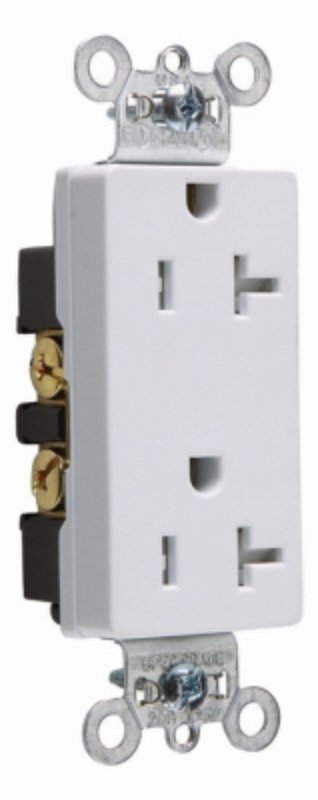 Pass & Seymour TR26352WCC8 Duplex Receptacle, Nylon, White, 2-Pole, 20 A, 125 V, NEMA: 5-20R, 14 to 10 AWG Wire