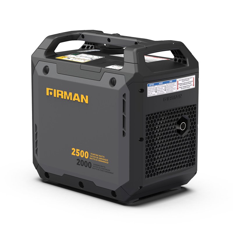 Firman W02081 Portable Inverter Generator with CO Alert, 120 V, 2500 W Output, Gasoline, 1.1 gal Tank, Recoil