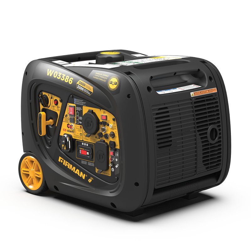 Firman Whisper Series W03386 Inverter Portable Generator with Co-Alert, 27.5 A, 120 V, 3650 w, Gasoline, 1.8 gal Tank
