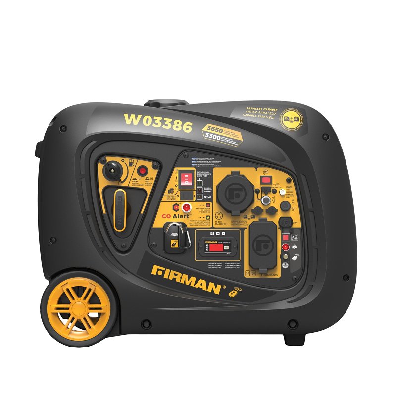 Firman Whisper Series W03386 Inverter Portable Generator with Co-Alert, 27.5 A, 120 V, 3650 w, Gasoline, 1.8 gal Tank