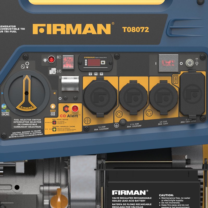 Firman Hybrid Series T08072 Tri-Fuel Portable Generator with Co-Alert, 33 A, 120/240 V, Gasoline, Natural Gas, Propane