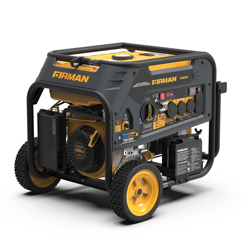 Firman Hybrid Series H08052 Dual Fuel Portable Generator with Co-Alert, 33 A, 120/240 V, 10,000/9050 w, Gasoline, LPG, 8 gal Tank