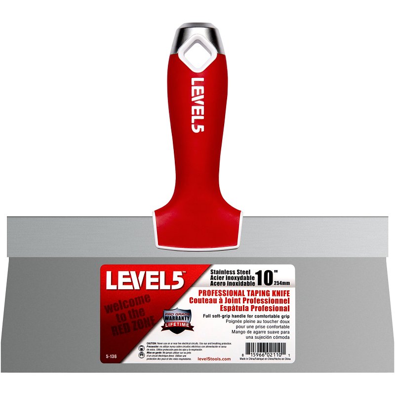 Level5 5-136 Taping Knife, 10 in W Blade, Stainless Steel Blade, Soft Grip Handle
