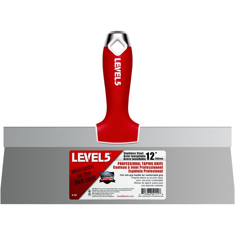 Level5 5-137 Taping Knife, 12 in W Blade, Stainless Steel Blade, Soft Grip Handle