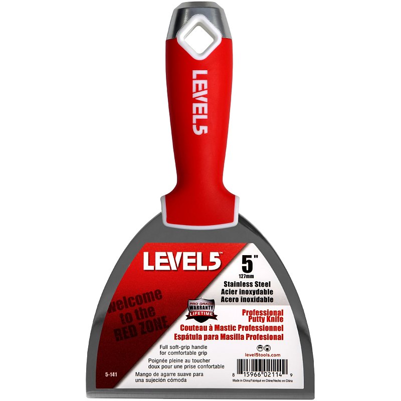 Level5 5-141 Joint Putty Knife, 5 in W Blade, Stainless Steel Blade, Soft Grip Handle