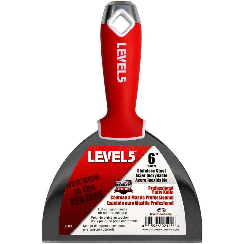 Level5 5-142 Joint Putty Knife, 6 in W Blade, Stainless Steel Blade, Soft Grip Handle