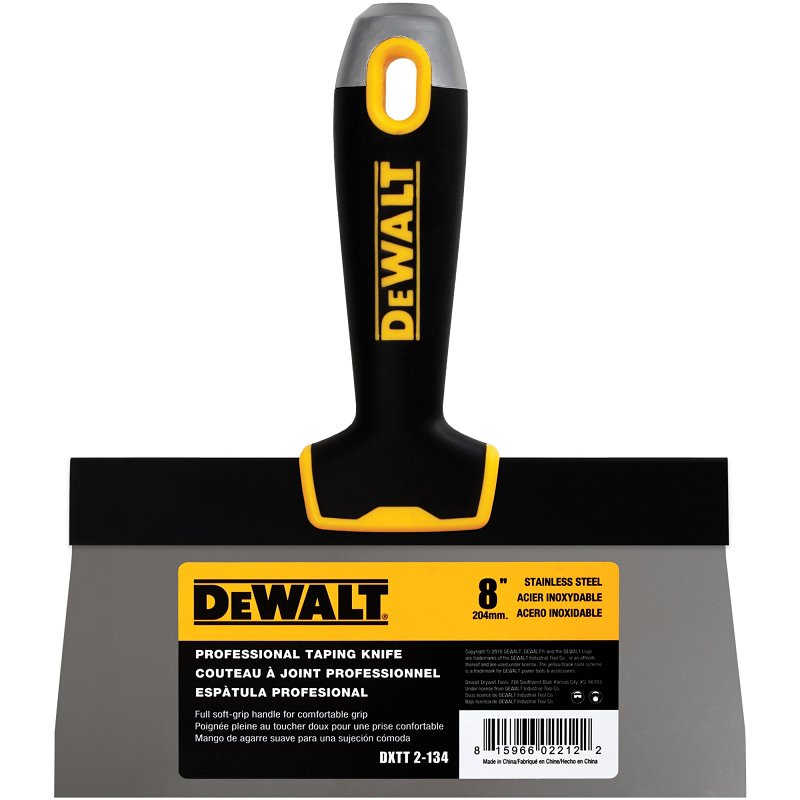 DEWALT DXTT-2-134 Taping Knife, 8 in W Blade, Stainless Steel Blade, Precision Ground Blade, Ergonomic, Soft Grip Handle