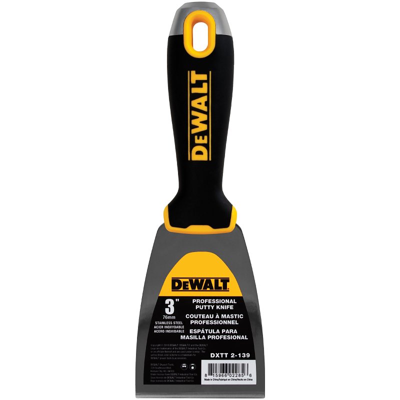 DEWALT DXTT-2-139 Putty Knife, 3 in W Blade, Stainless Steel Blade, Precision Ground Blade, Ergonomic, Soft Grip Handle