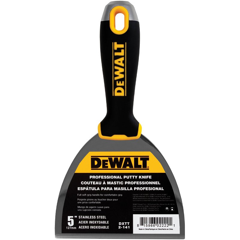 DEWALT DXTT-2-141 Putty Knife, 5 in W Blade, Stainless Steel Blade, Precision Ground Blade, Ergonomic, Soft Grip Handle