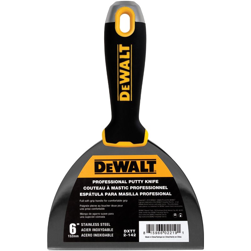 DEWALT DXTT-2-142 Putty Knife, 6 in W Blade, Stainless Steel Blade, Precision Ground Blade, Ergonomic, Soft Grip Handle
