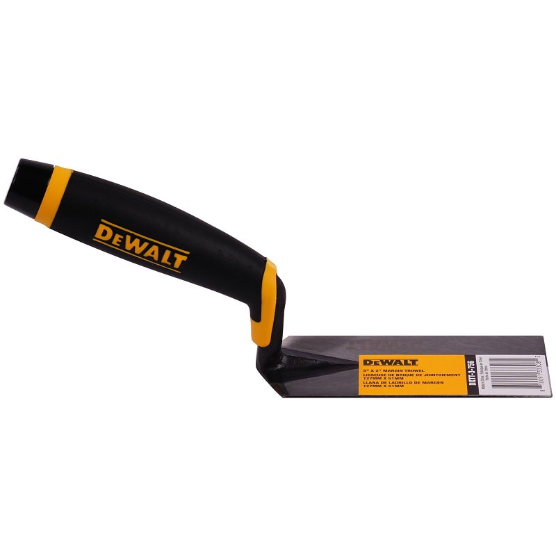 DEWALT DXTT-3-756 Margin Trowel, 5 in L Blade, 2 in W Blade, Carbon Steel Blade, Soft Grip Handle, Plastic Handle