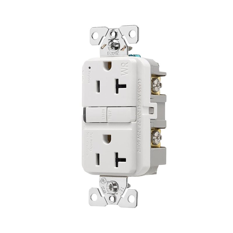 Eaton TWRGF20W-BX-L GFCI Receptacle, 125 V, 20 A, NEMA: NEMA 5-20R, Back and Side Wiring, White